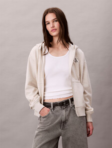 Monogram 棉質毛圈布連帽外套, Vanilla Heather, hi-res