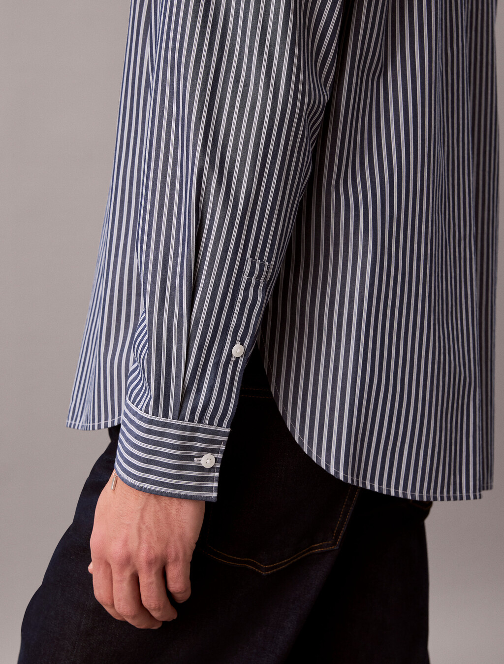 Stripe Washed Poplin Relaxed Shirt, Pageant Blue, hi-res