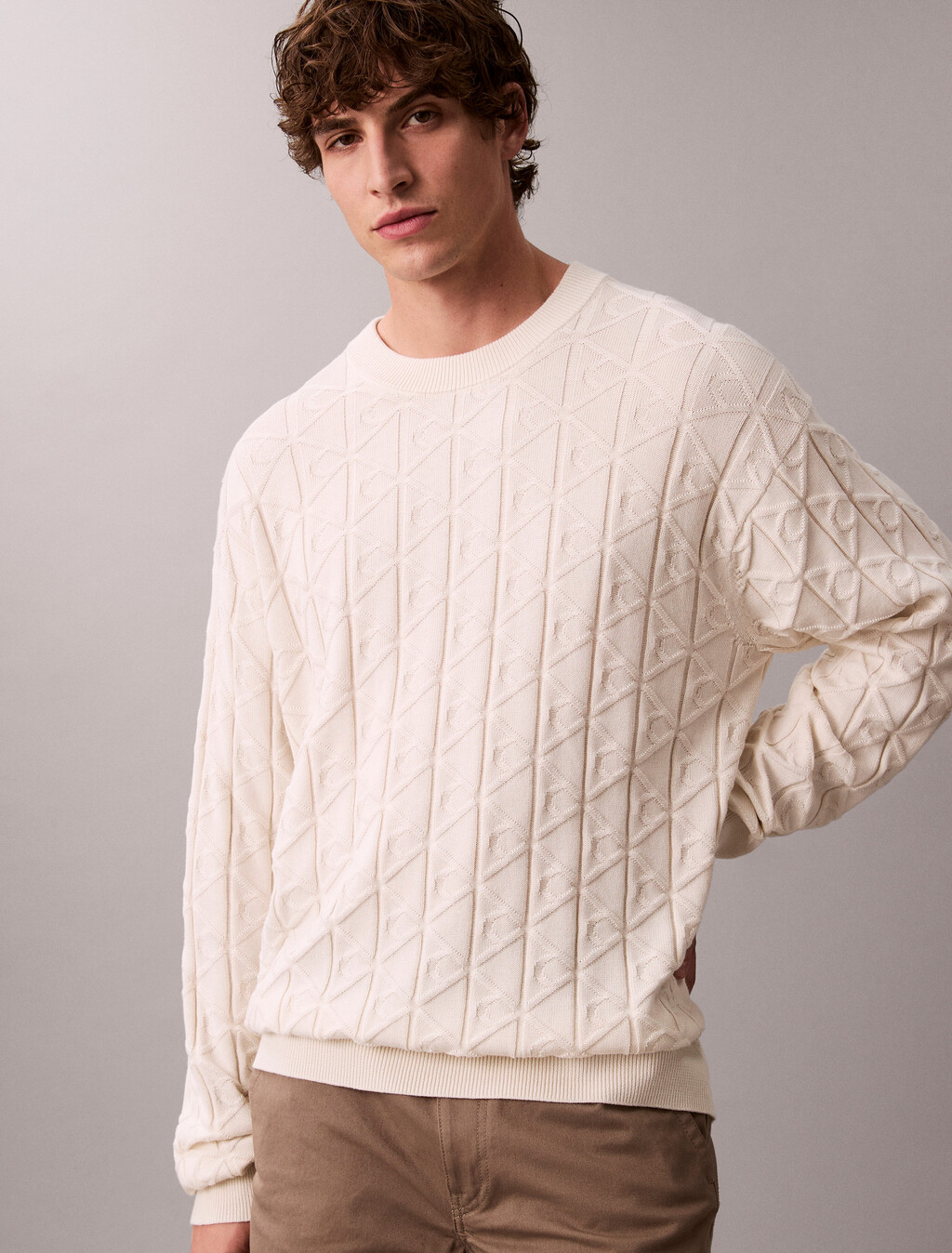 Allover Emblem Logo Relaxed Jumper, Tofu, hi-res