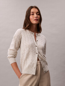 Merino Wool Blend Cable Cardigan, B01 Light Grey Heather, hi-res