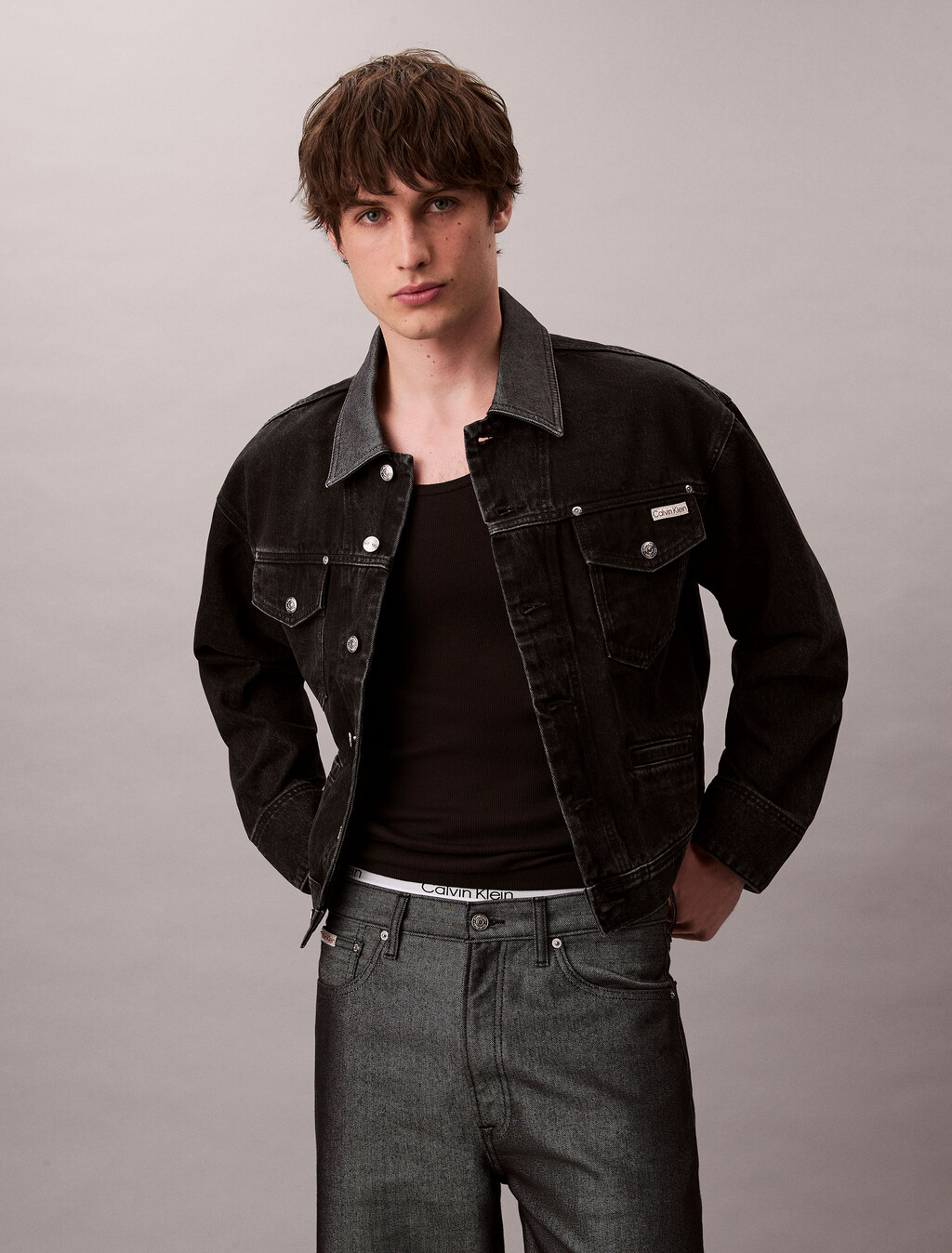 80s Icon Denim Trucker Jacket, 205 BLACK SHINE, hi-res