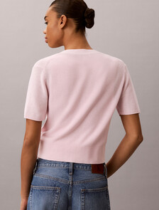 Cotton Knit Short Sleeve Twin Set, Cradle Pink, hi-res