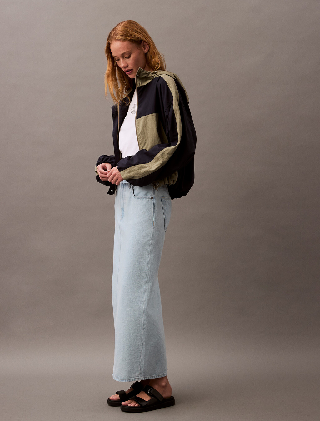 漂染牛仔長柱版型裙裝, BLEACHED INDIGO, hi-res