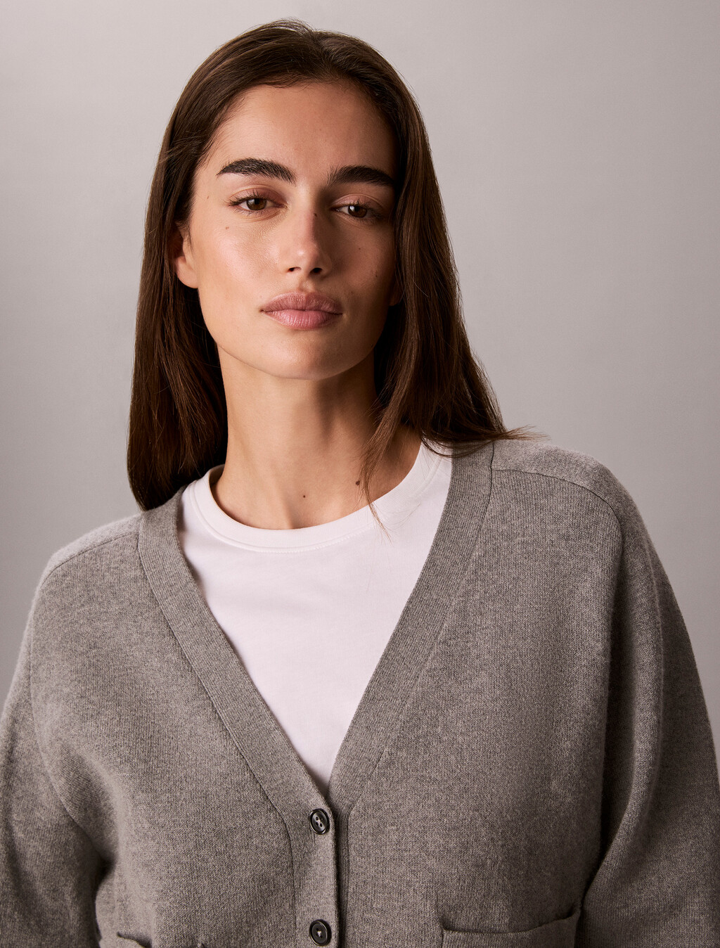 Soft Knit Cotton Wool Cardigan, B30 Grey Heather, hi-res
