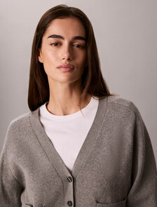 Soft Knit Cotton Wool Cardigan, B30 Grey Heather, hi-res