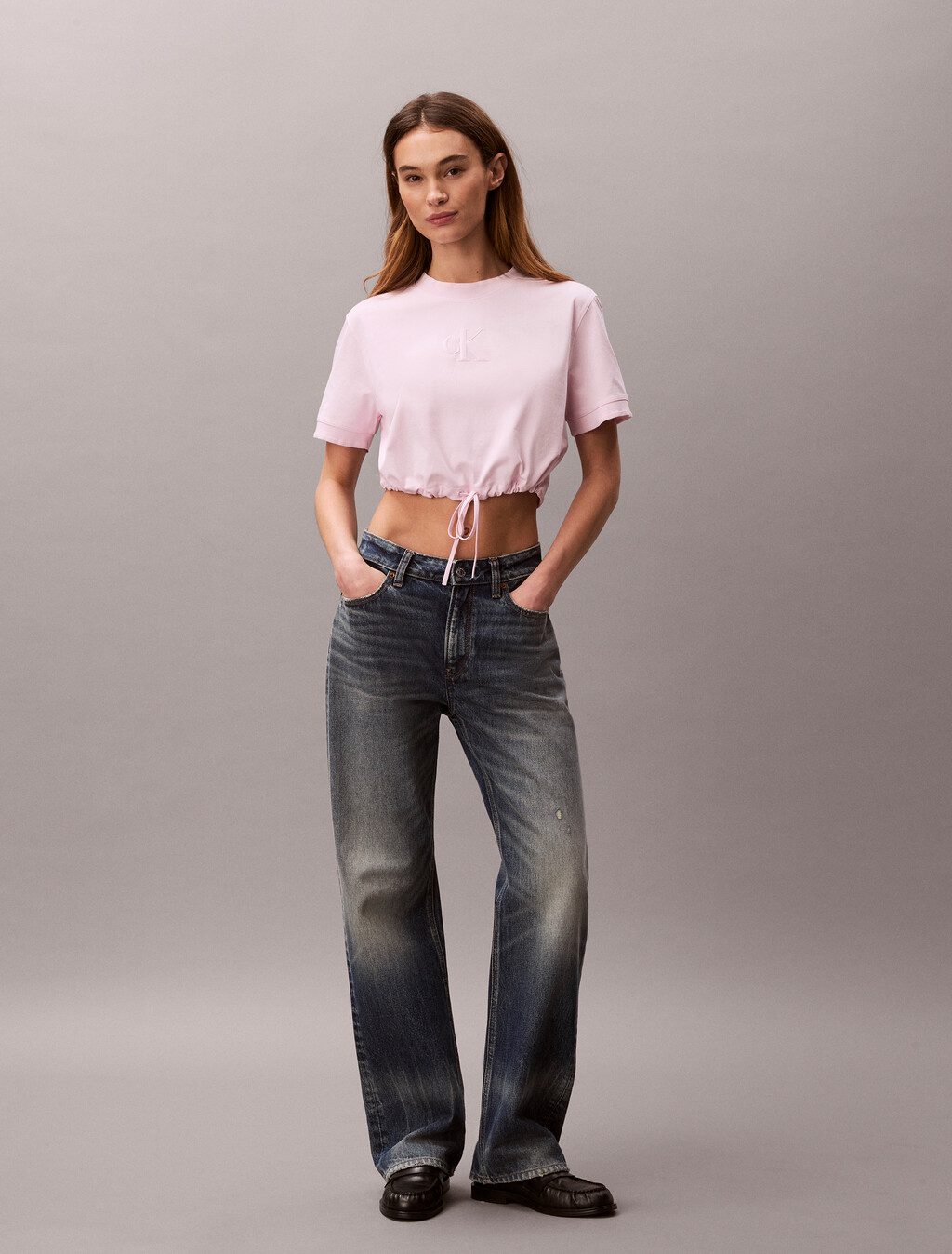 Cropped Tie Waist Logo T-shirt, Cradle Pink, hi-res