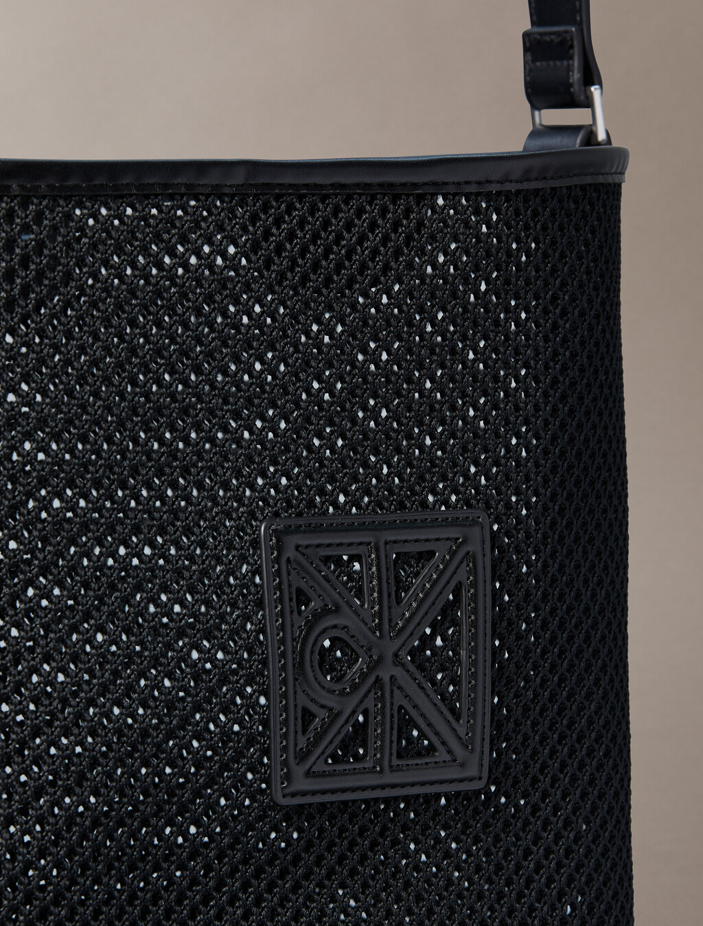 Mesh Emblem Logo Bucket Bag with Pouch, Black, hi-res