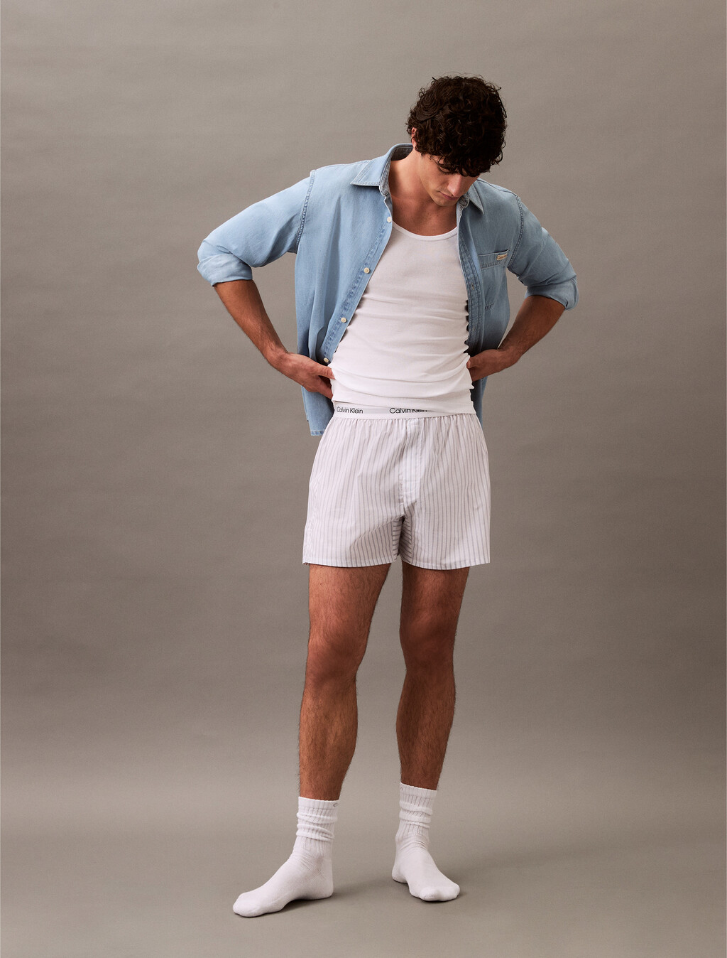 Cotton Poplin Traditional Boxers, STEADY STRIPE_GRISAILLE, hi-res