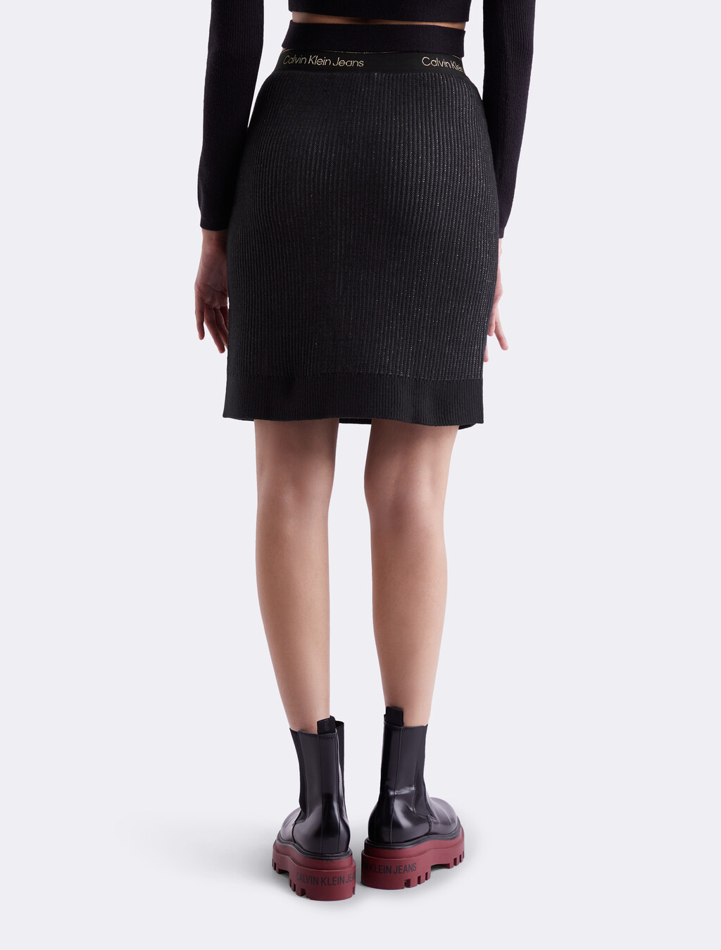 Logo Tape Knit Skirt, Ck Black, hi-res