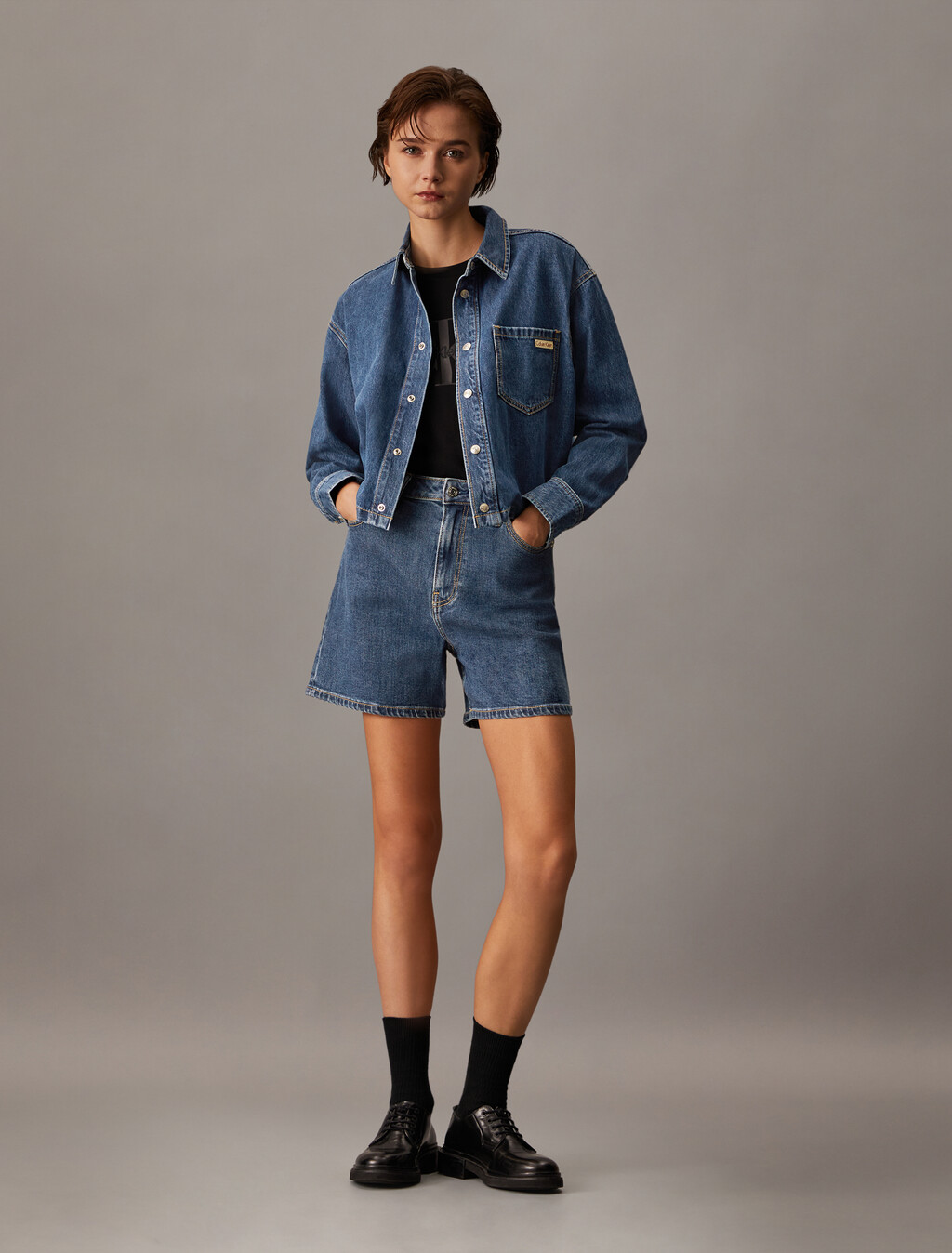Sustainable High Rise Relaxed Denim Shorts, Denim Medium, hi-res