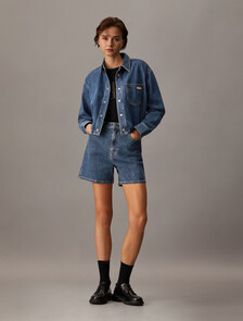 Sustainable High Rise Relaxed Denim Shorts, Denim Medium, hi-res