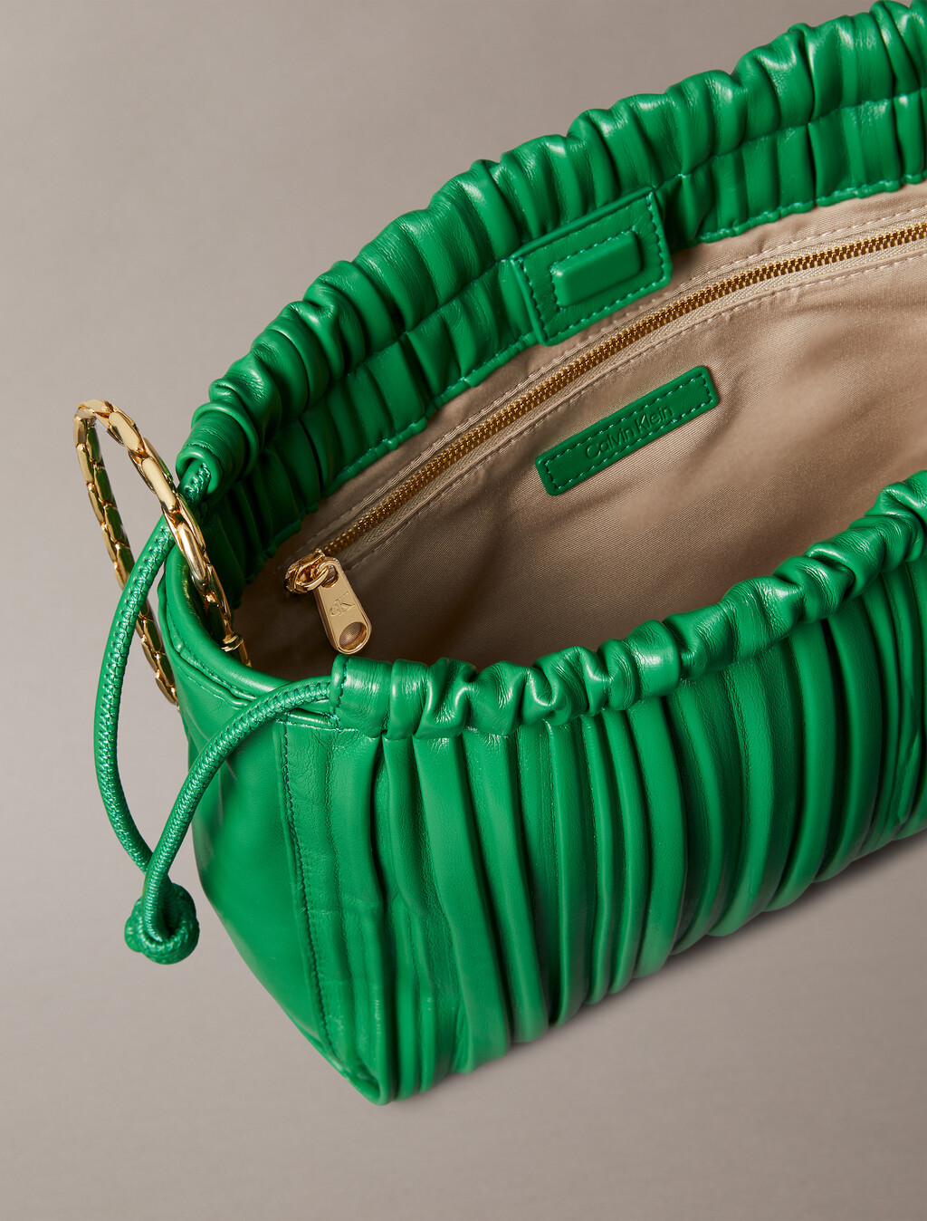 Drawstring Plisse Crossbody Bag, Emerald Chip, hi-res