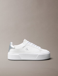 Sienna - Leather Logo Platform Trainers, Bright White/Silver, hi-res