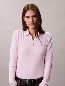 Woven Monologo Rib Collared Top, Pearly Pink, hi-res