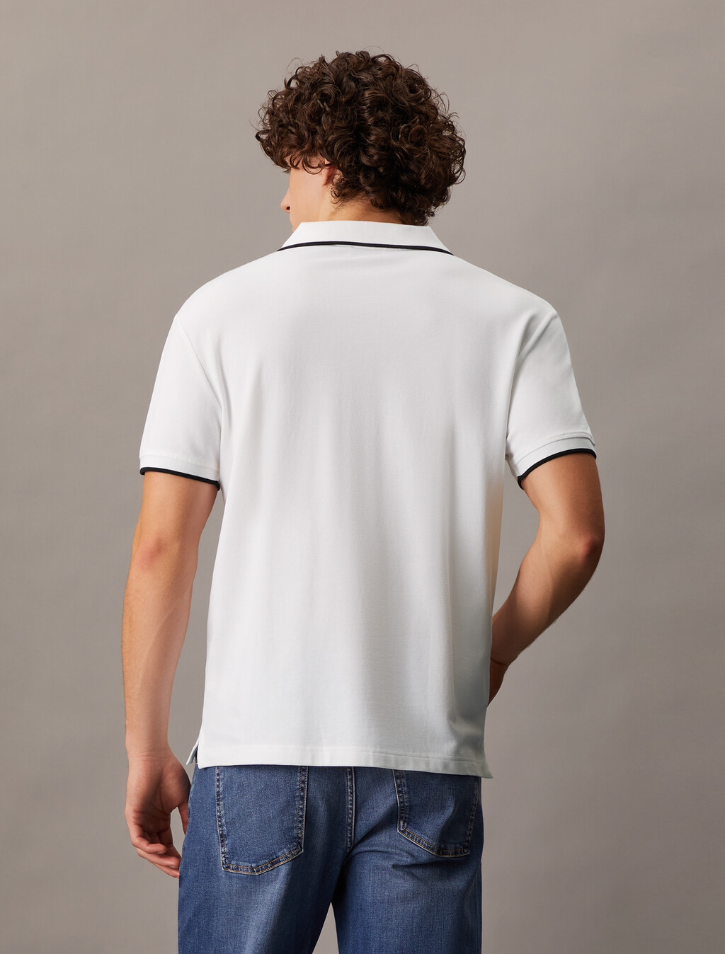 對比飾邊經典珠地棉 Polo 衫, Bright White, hi-res