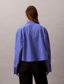 Stripe Cropped Boxy Button-Down Shirt, 19142 CSW25S_W015+6_Amparo, hi-res