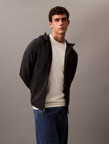 Crinkle Nylon Hooded Windbreaker Jacket, Black Beauty, hi-res