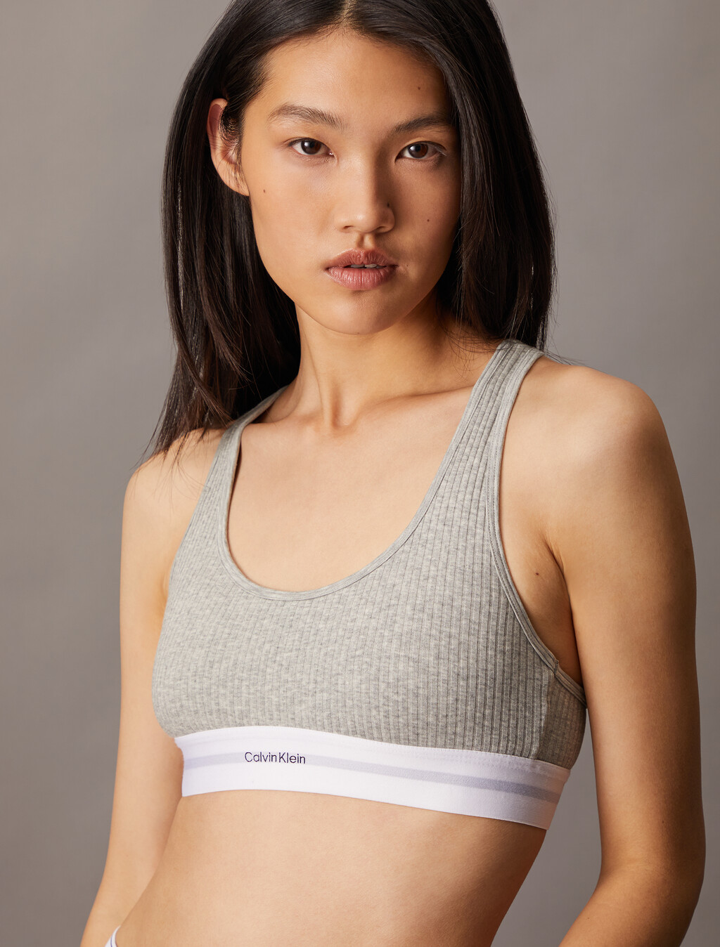 Cotton Modal Stretch Rib Knit Lightly Lined Bralette, Grey Heather, hi-res