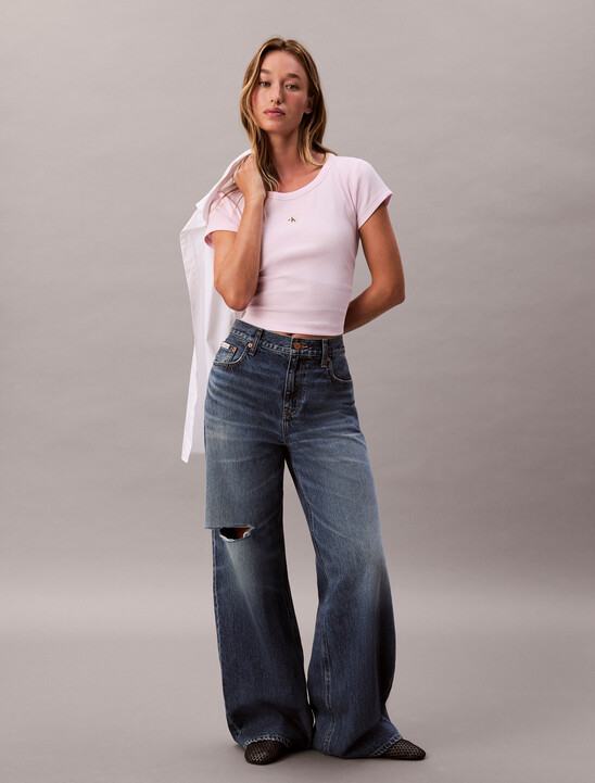 棉質彈性羅紋貼身 T 恤