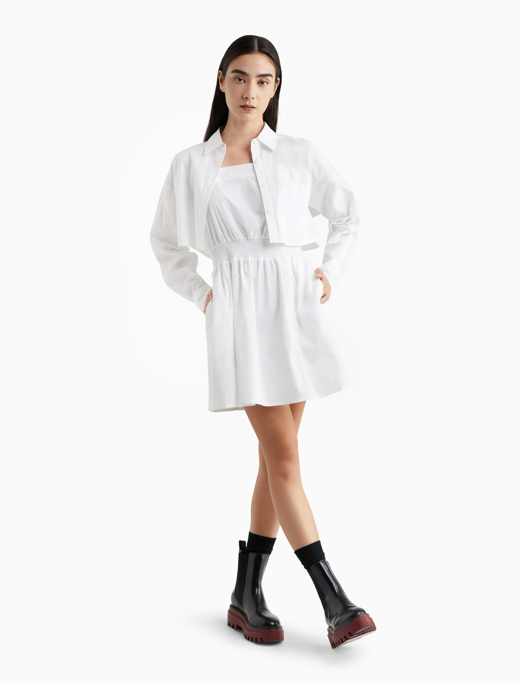 Modern Metals Shirt Dress with Logo Charm, Bright White, hi-res