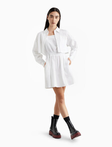 Modern Metals Shirt Dress with Logo Charm, Bright White, hi-res