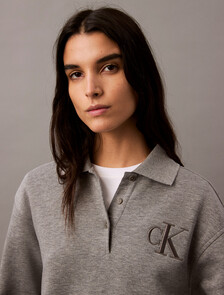 棉質莫代爾抓絨 Polo 衫, Med Grey Heather, hi-res