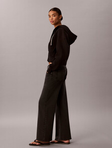 Cotton Terry Wide Leg Trousers, Black, hi-res