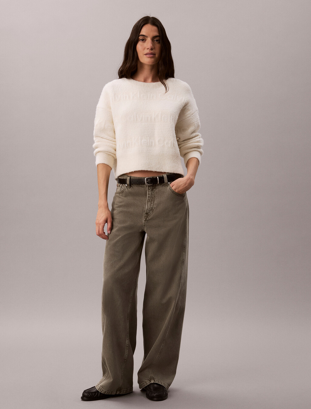 Cotton Wool Textured Logo Jumper, Tofu, hi-res