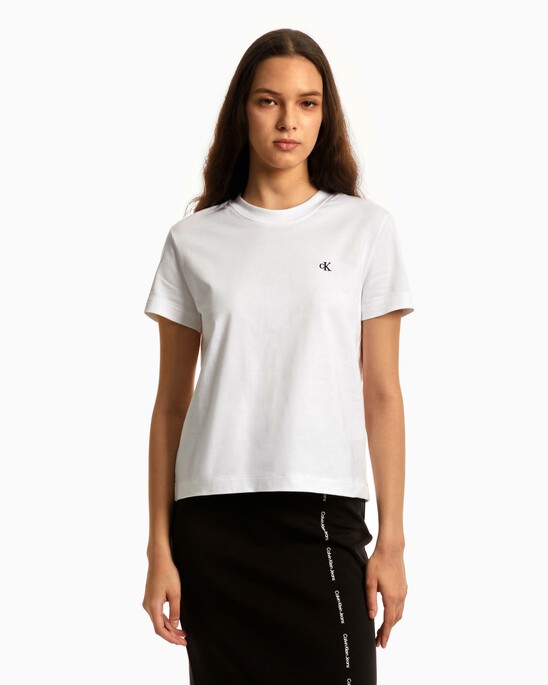 OO  Calvin Klein Performance Calvin Klein Women's Woven Short Sleeve  Crew-Neck Tee T-Shirt - Porcini