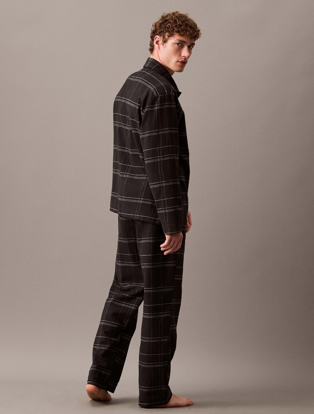 法蘭絨睡裝鈕扣襯衫, 17770 BEAM PLAID+BLACK, hi-res