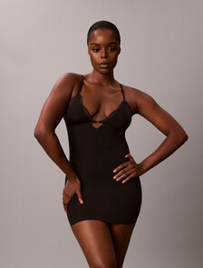 Lace Trim Slip, Black, hi-res