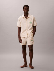 Cotton Crest Logo Pyjama Top, SLIM STRIPE CHALK, hi-res