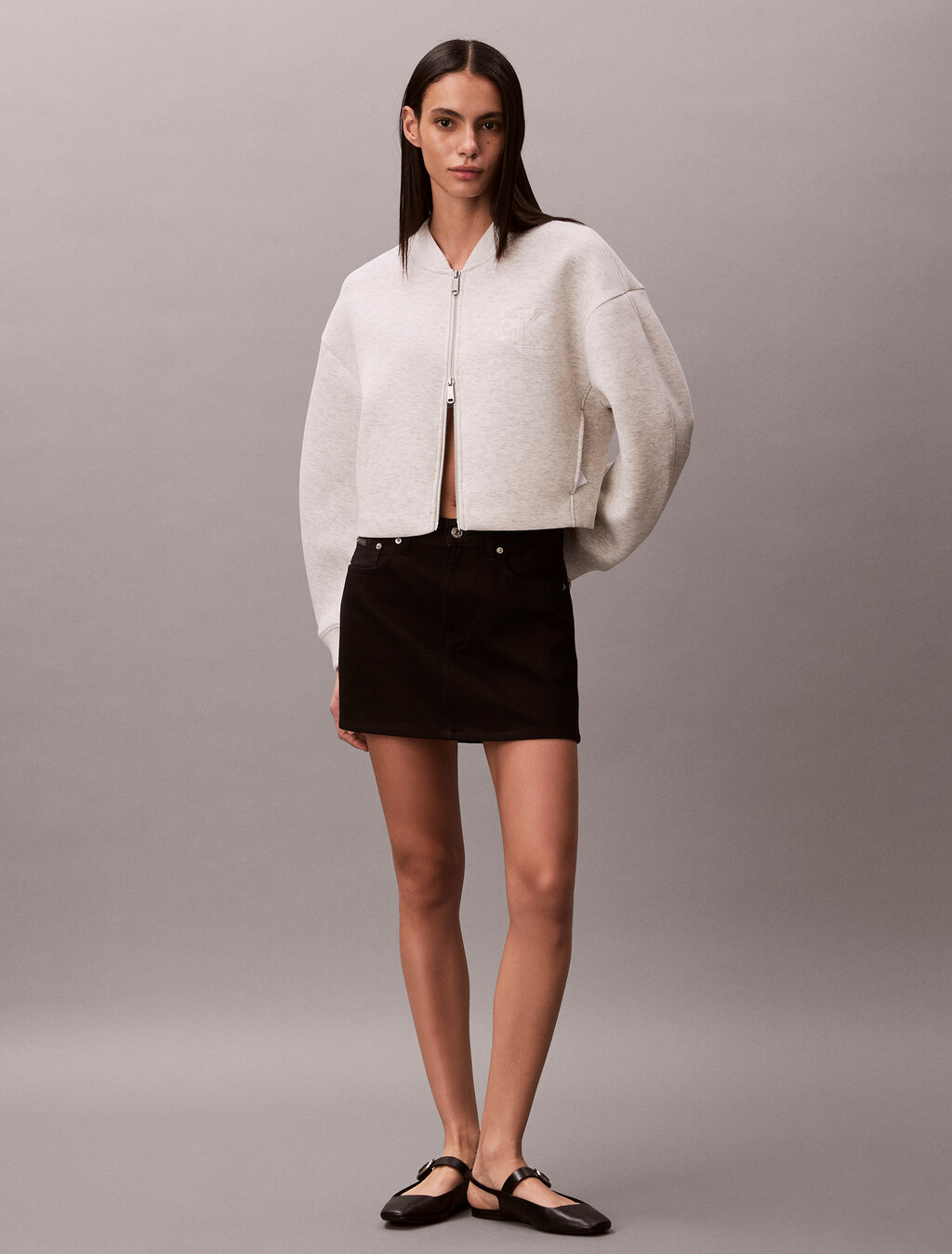 Oversized  Zip Bomber Jacket, BA01 Vanille Heather, hi-res