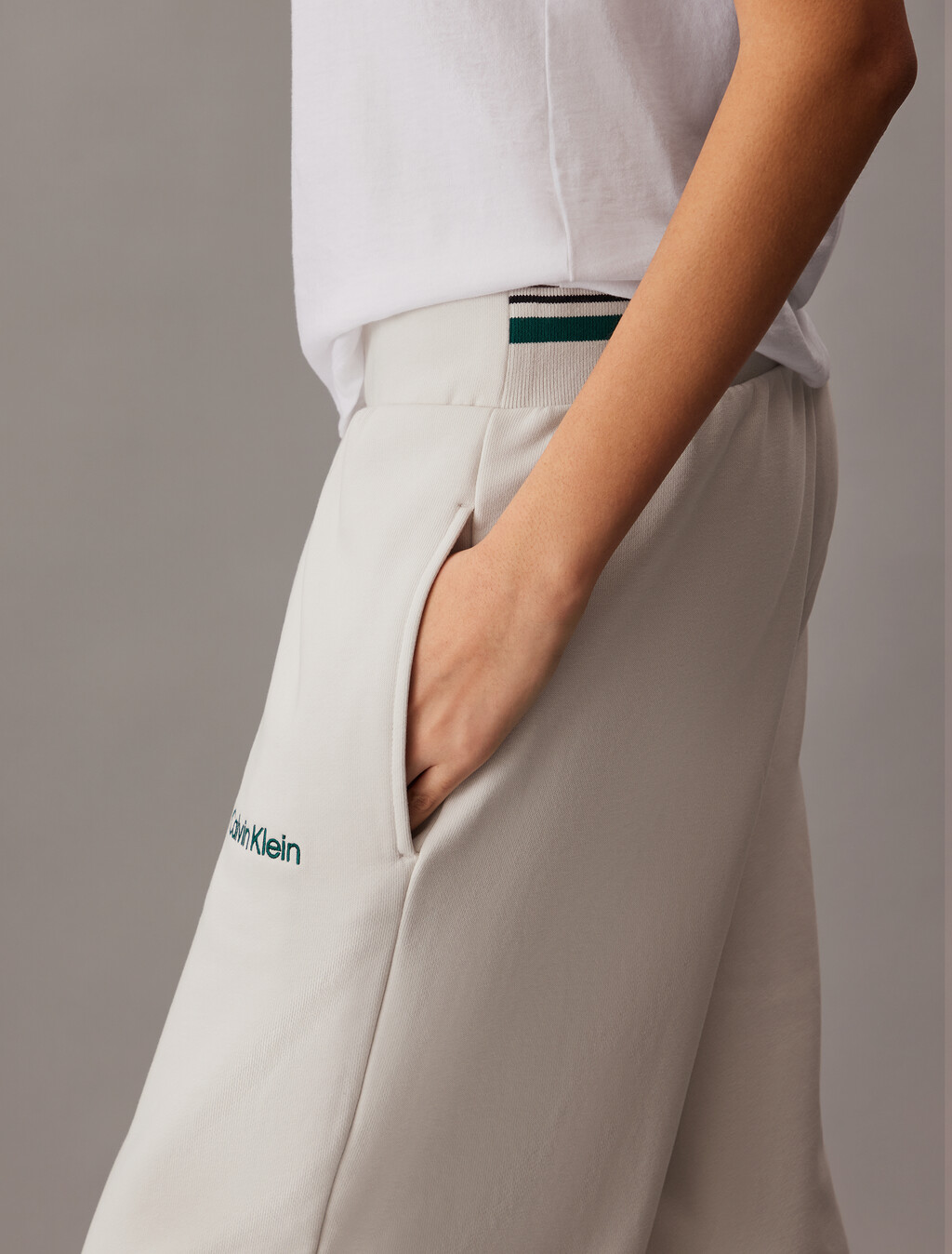 棉質毛圈直筒運動褲, Chalk, hi-res