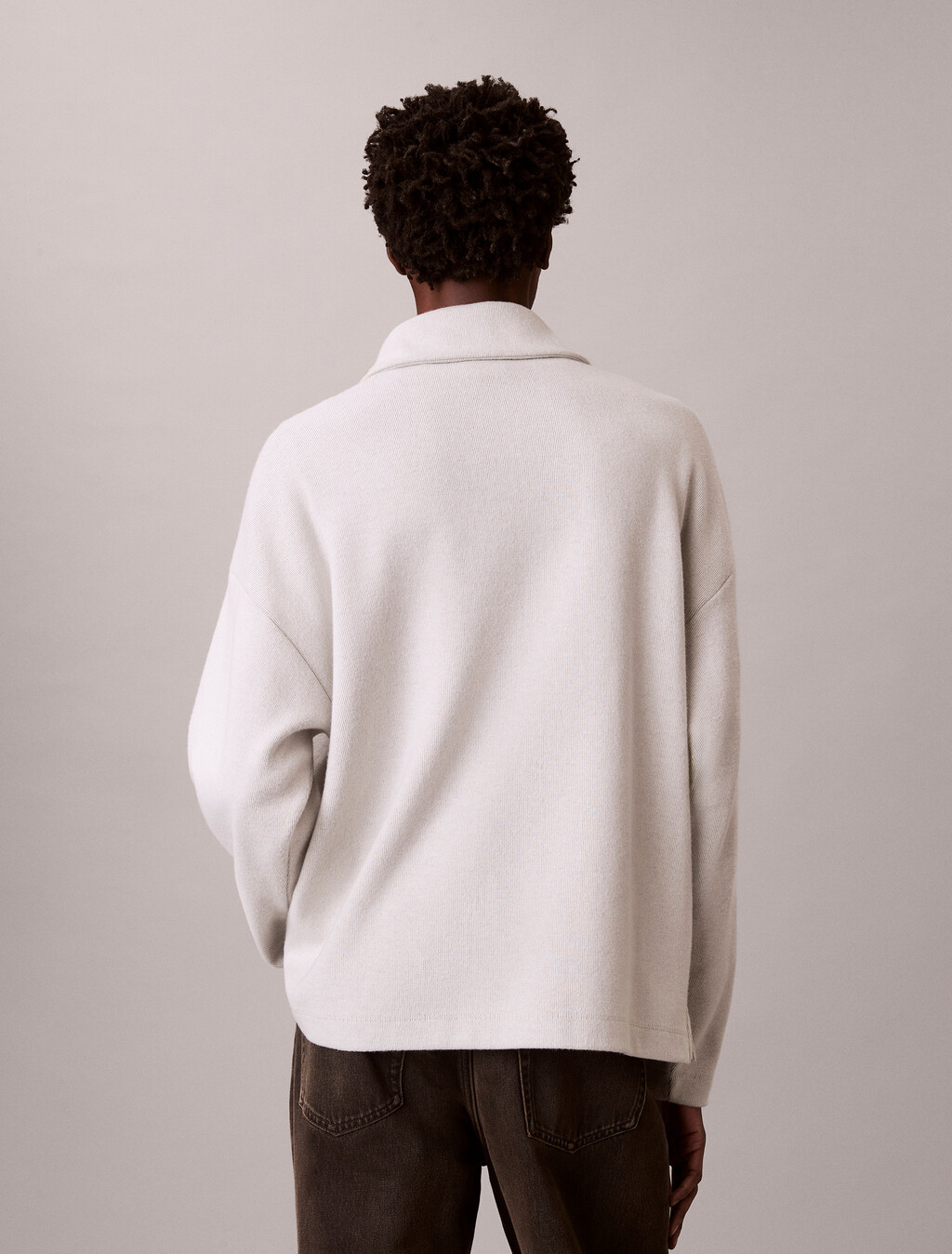 Brushed Rib 1/4 Zip Emblem Logo Sweatshirt, Chalk, hi-res