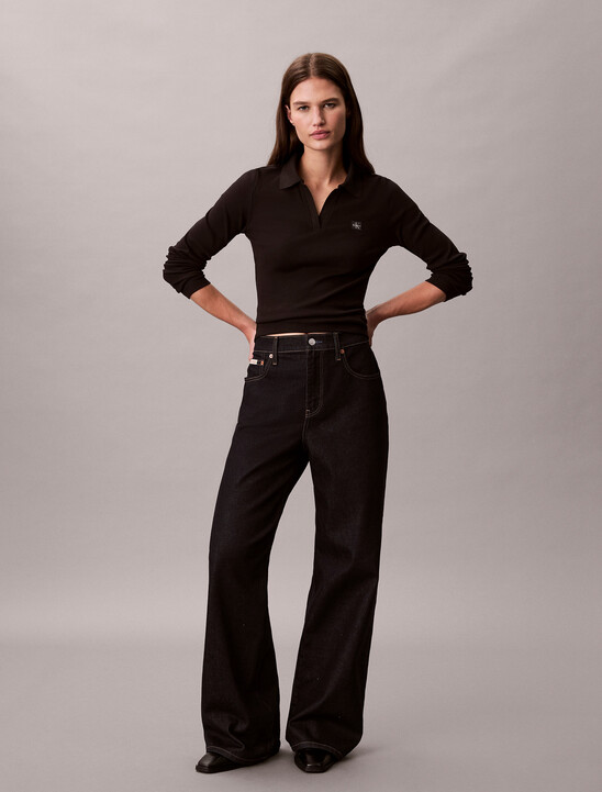 Woven Monologo Rib Collared Top