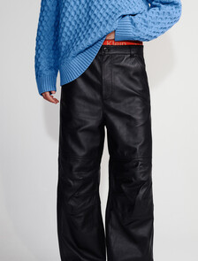 Leather Wide Leg Chinos, Black, hi-res