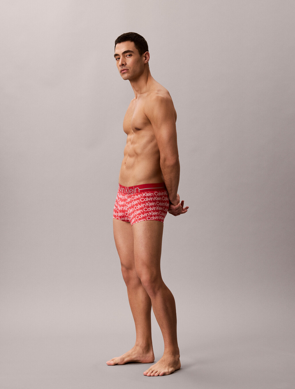 Icon 超細纖維彈性金屬感低腰平口內褲, ECHO LOGO RED GALA, hi-res