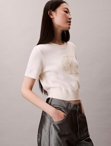 Monologo Cropped Jumper, White Greige, hi-res