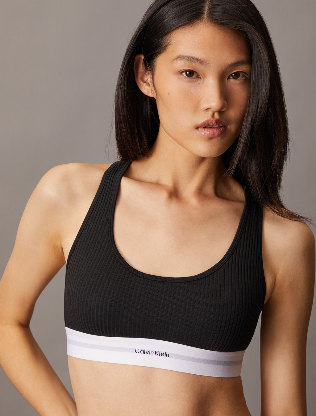 Cotton Modal Stretch Rib Knit Lightly Lined Bralette, Black, hi-res
