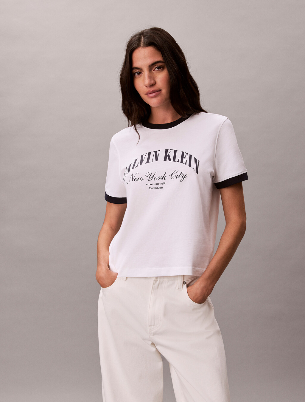 Heritage Logo Relaxed Ringer Tee, Bright White, hi-res