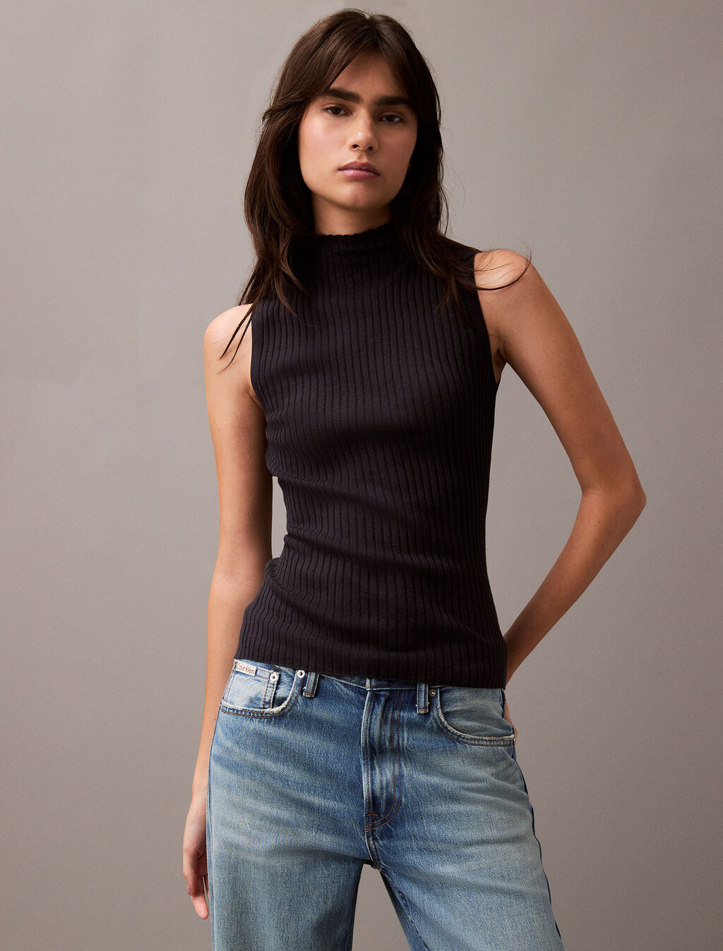 Silk Cashmere Mock Neck Tank Top, Vulcan, hi-res