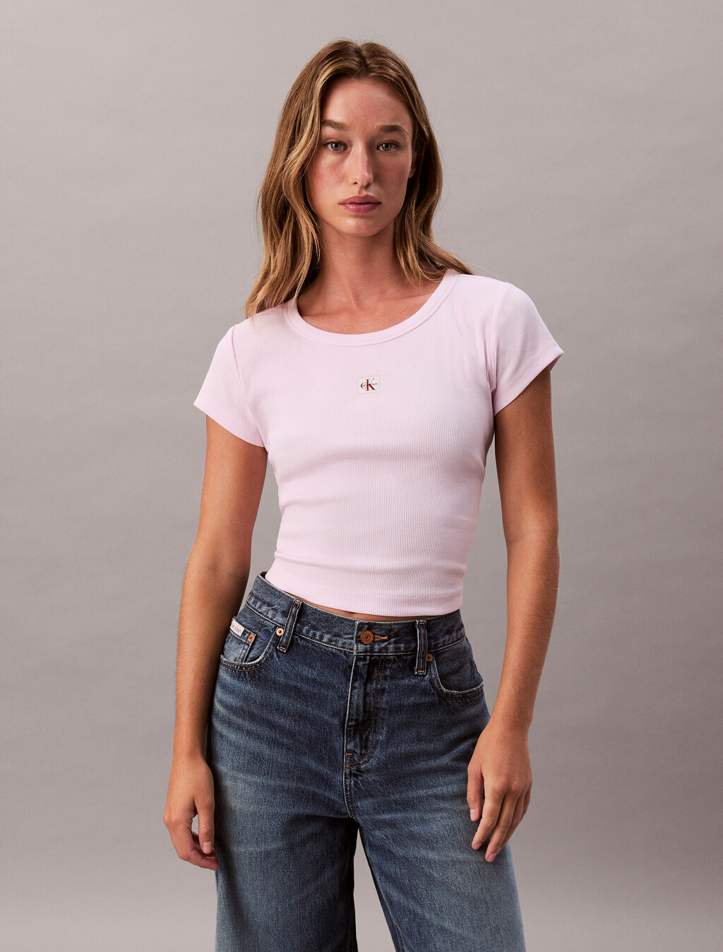 Cotton Stretch Rib Baby Tee, Pearly Pink, hi-res