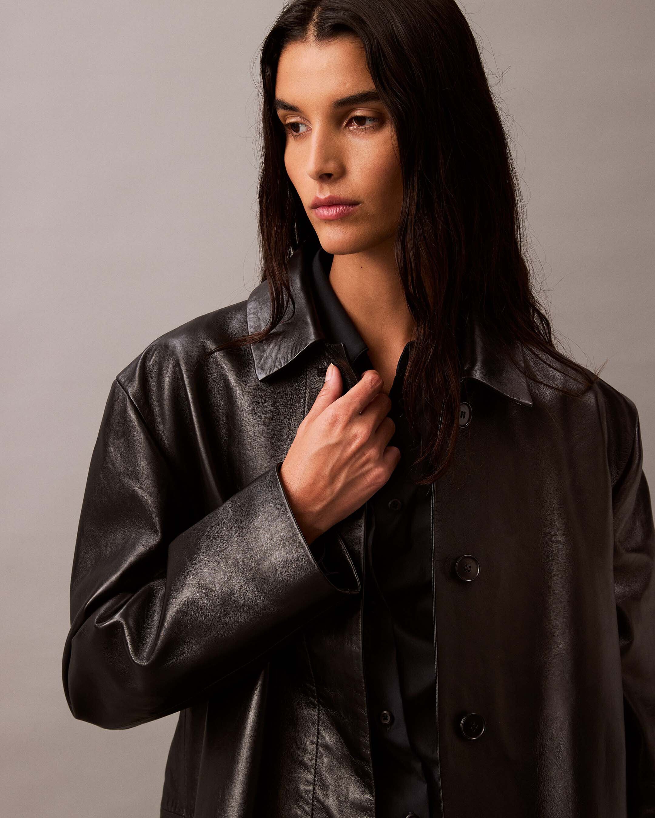 Lamb Suede Car Coat | black | Calvin Klein Taiwan