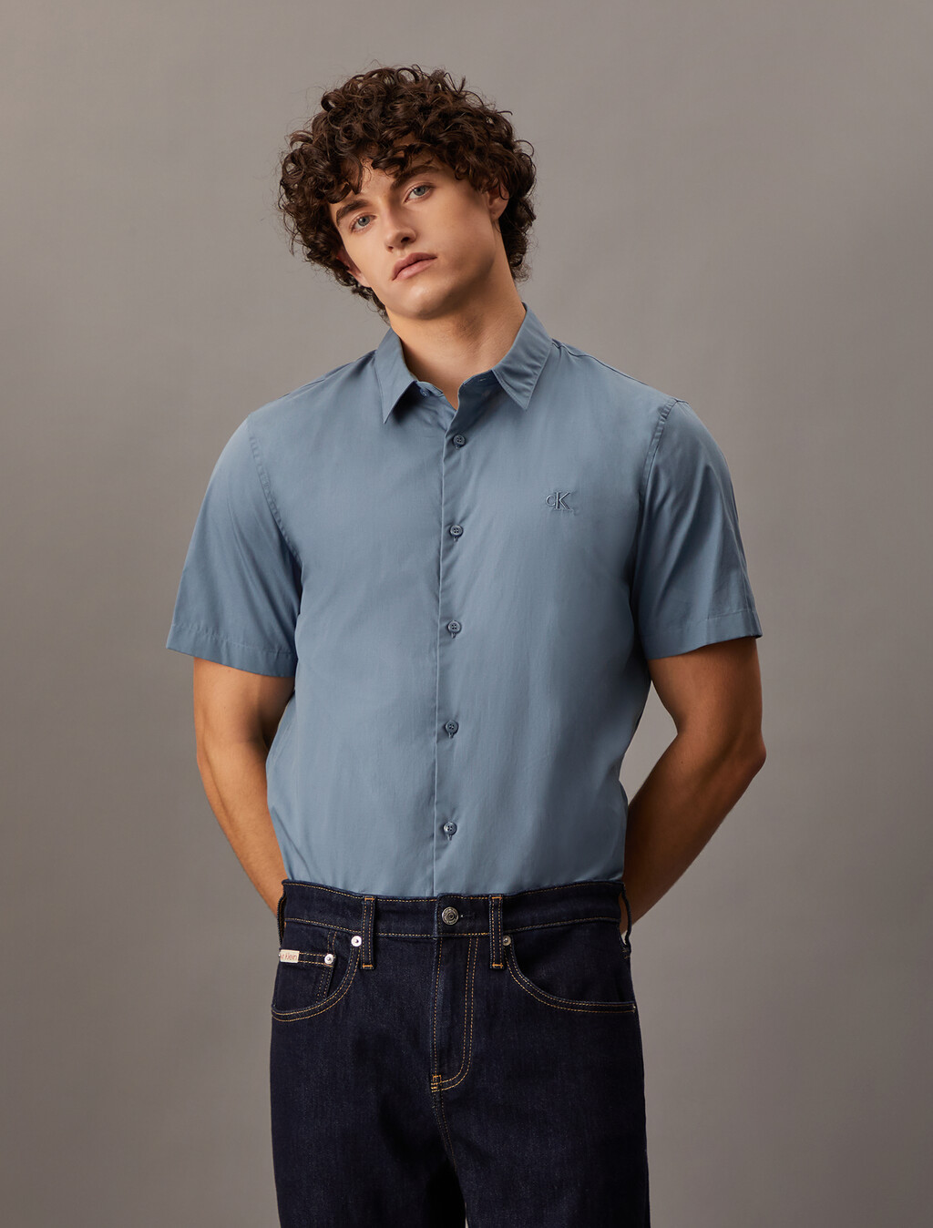 Essentials Monogram Slim Shirt, China Blue, hi-res