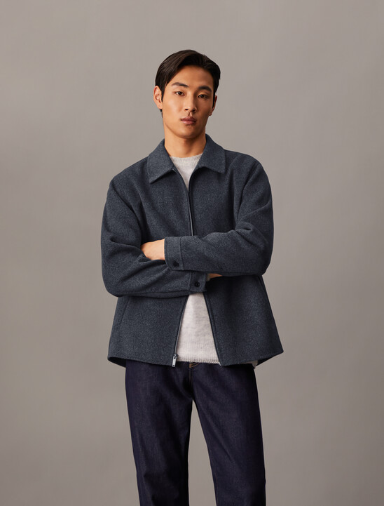 Mélange Wool Blend Short Full Zip Jacket
