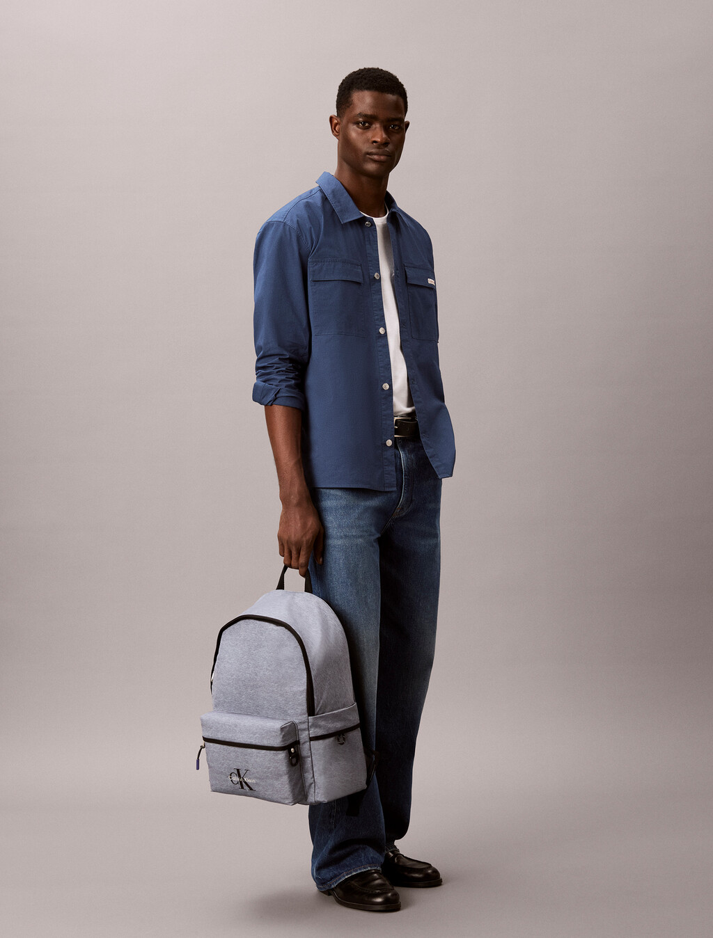 Bold Logo Nylon Round Backpack, Gray Heather, hi-res