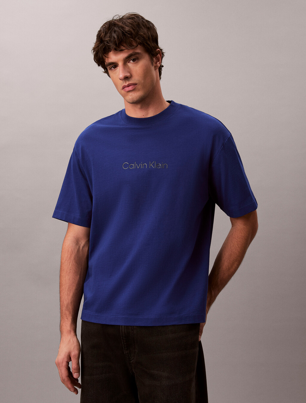 Calvin Logo Crew Neck Tee, Blue Majesty, hi-res