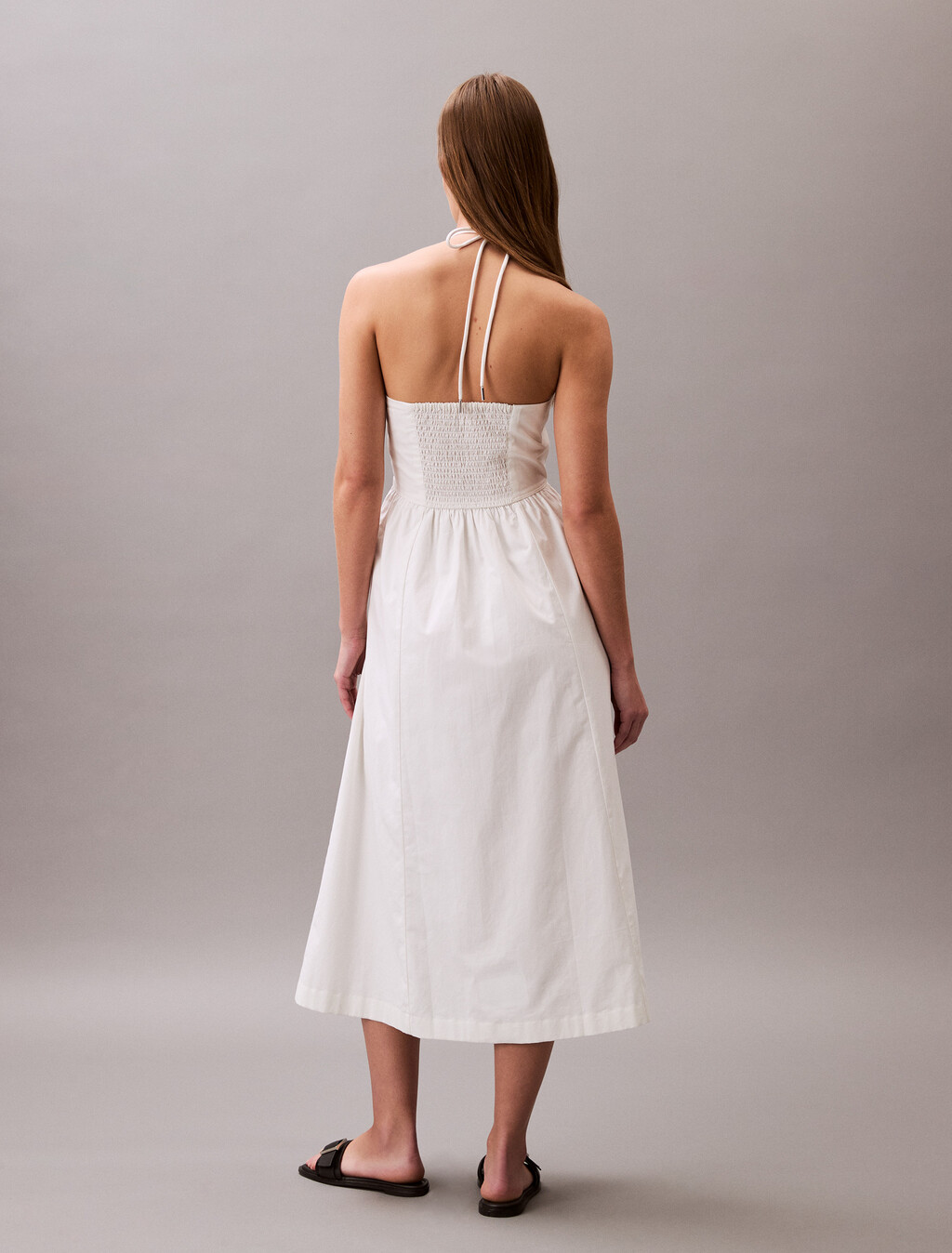 Cotton Twill Halter Dress, Blanc De Blanc, hi-res