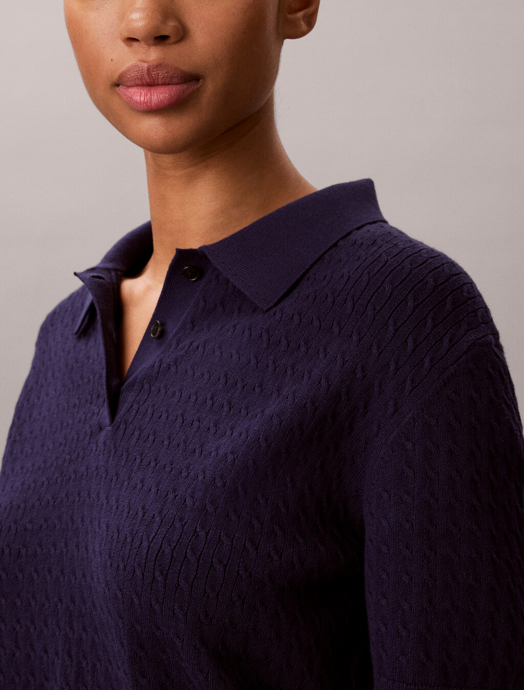 Cable Knit Short Sleeve Jumper, Evening Blue, hi-res